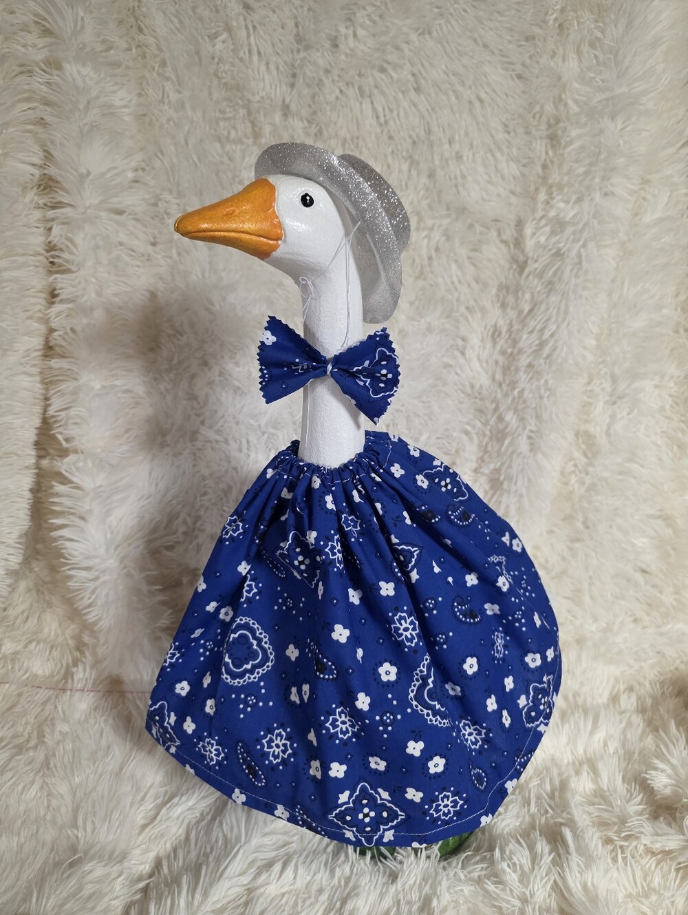 19" Handmade Blue Bandana Dress with Bow Tie And Hat